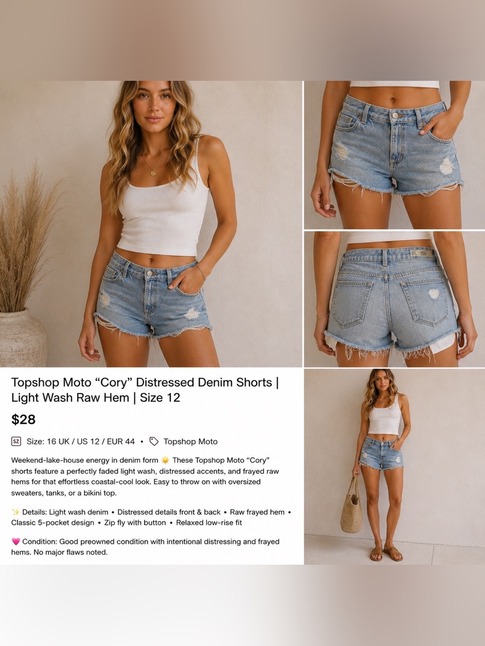 Topshop Light Blue Distressed Denim Shorts